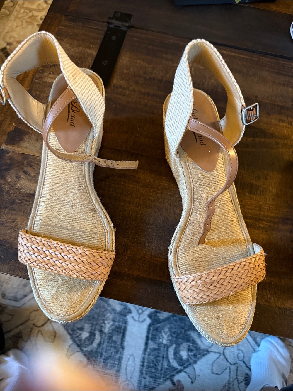 Lucky Brand Tan Woven Espadrille Ankle-Strap Wedges